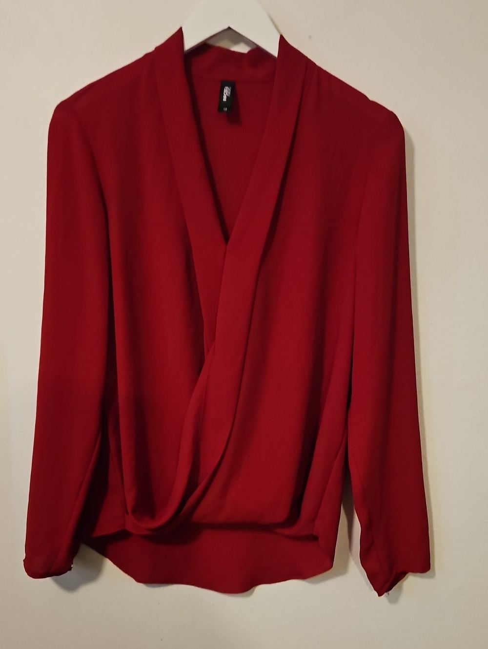 Oasis FOschin Red Draped Crossover V-Neck Blouse